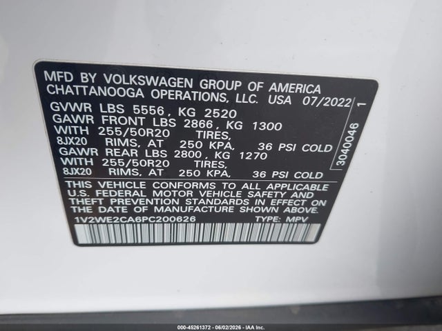 1V2WE2CA6PC200626 Volkswagen Atlas Cross Sport 3.6l V6 Se W/technology