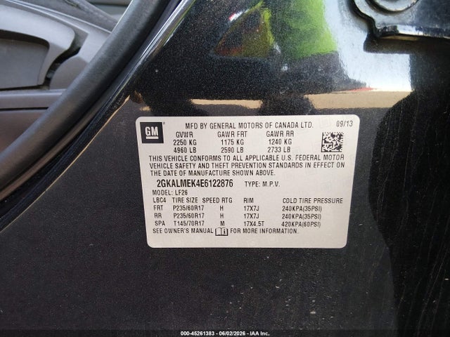 45261383 :رقم المزاد ، 2GKALMEK4E6122876 vin ، 2014 Gmc Terrain Sle-1 مزاد بيع