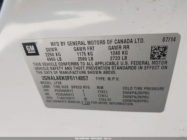 Chevrolet EQUINOX LS 2015 2GNALAEK0F6114857 Image 9