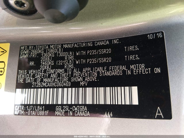 45261452 :رقم المزاد ، 2T2BZMCAXHC060469 vin ، 2017 Lexus Rx 350 مزاد بيع