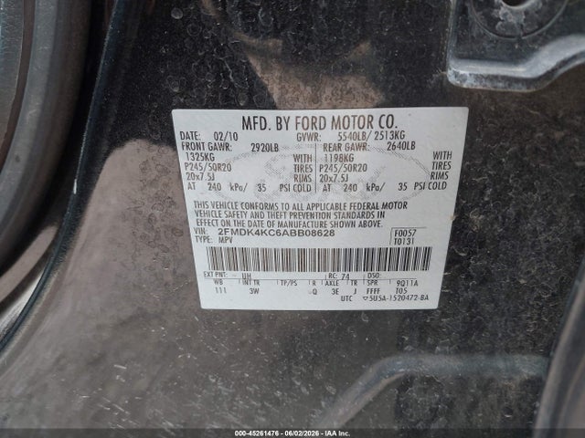 Продажа на аукционе авто 2010 Ford Edge Limited, vin: 2FMDK4KC6ABB08628, номер лота: 45261476