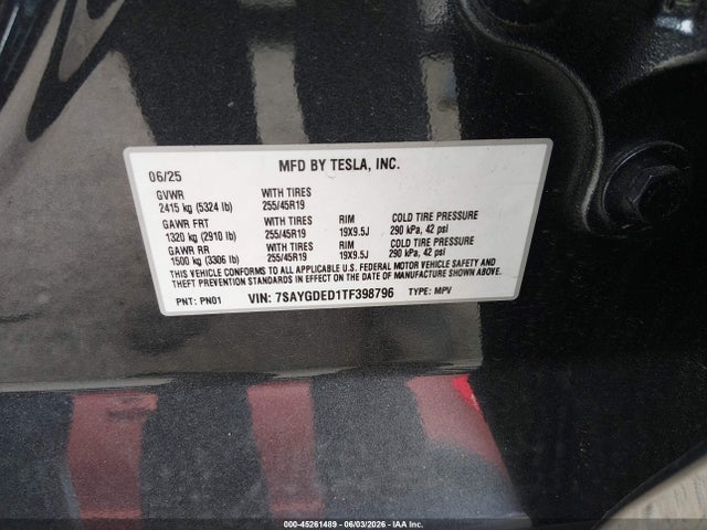 Продажа на аукционе авто 2026 Tesla Model Y Premium Rear-wheel Drive/rear-wheel Drive, vin: 7SAYGDED1TF398796, номер лота: 45261489