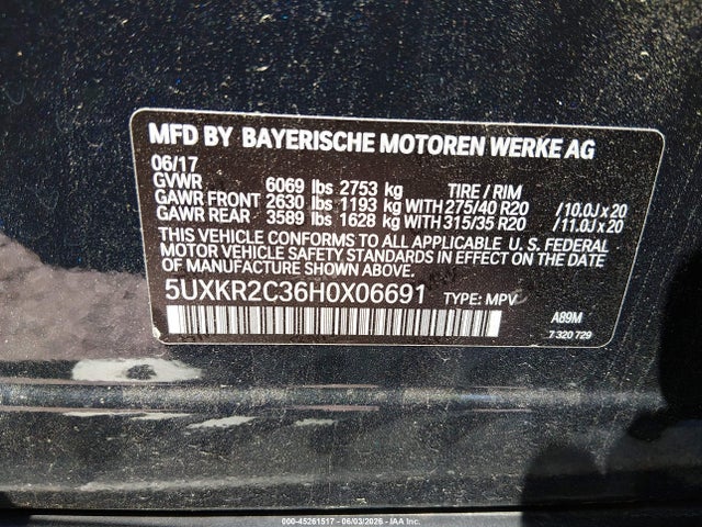 Aukcja sprzedaży 2017 Bmw X5 Sdrive35i, vin: 5UXKR2C36H0X06691, numer aukcji: 45261517