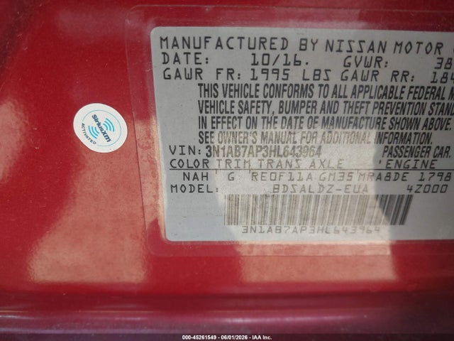 3N1AB7AP3HL643964 Nissan SENTRA SV