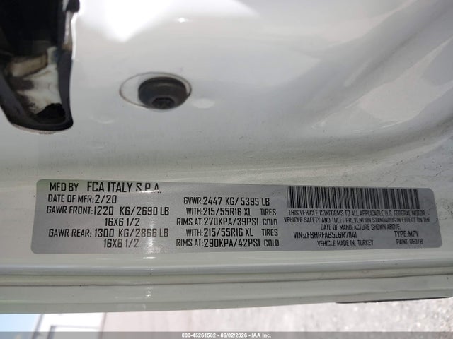 Продаж на аукціоні авто 2020 Ram Promaster City Tradesman, vin: ZFBHRFAB5L6R71141, номер лоту: 45261562
