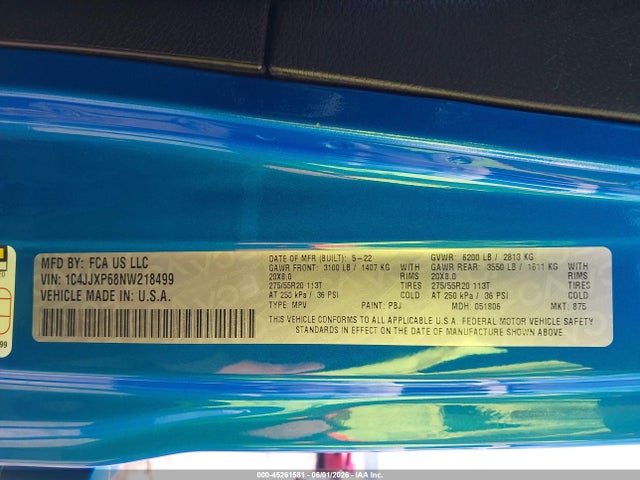 Продаж на аукціоні авто 2022 Jeep Wrangler 4xe Unlimited Sahara 4x4, vin: 1C4JJXP68NW218499, номер лоту: 45261581