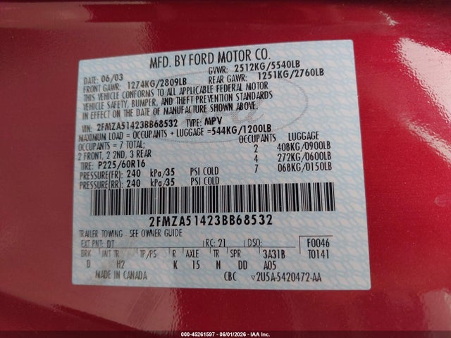 Aukcja sprzedaży 2003 Ford Windstar Lx, vin: 2FMZA51423BB68532, numer aukcji: 45261597