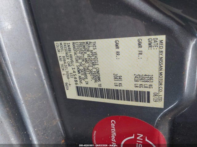 45261601 :رقم المزاد ، 1N4BL4BV6LC145486 vin ، 2020 Nissan Altima S Fwd مزاد بيع