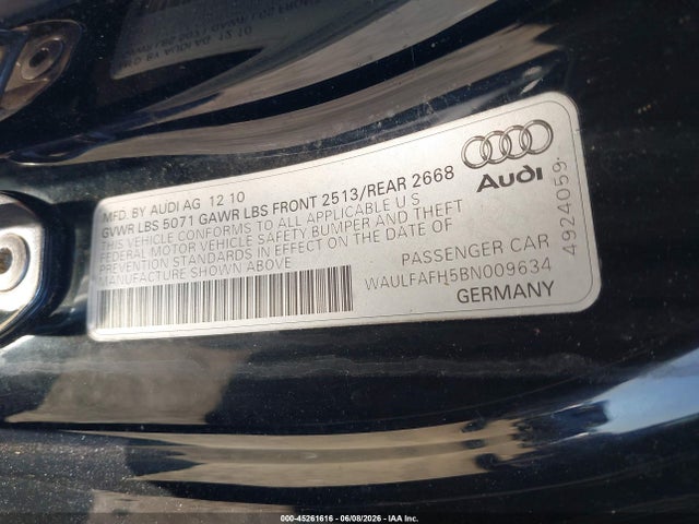 Aukcja sprzedaży 2011 Audi A5 2.0t Premium, vin: WAULFAFH5BN009634, numer aukcji: 45261616
