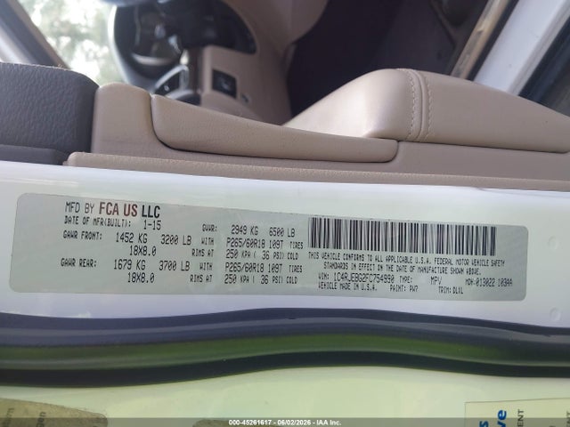 Продажа на аукционе авто 2015 Jeep Grand Cherokee Limited, vin: 1C4RJEBG2FC754990, номер лота: 45261617