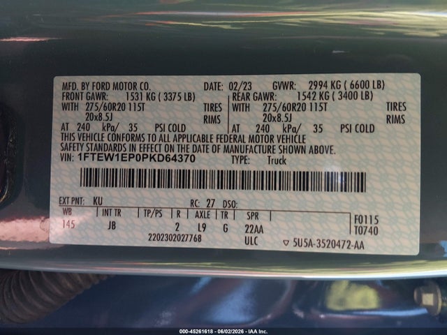 Продажа на аукционе авто 2023 Ford F-150 Xl, vin: 1FTEW1EP0PKD64370, номер лота: 45261618
