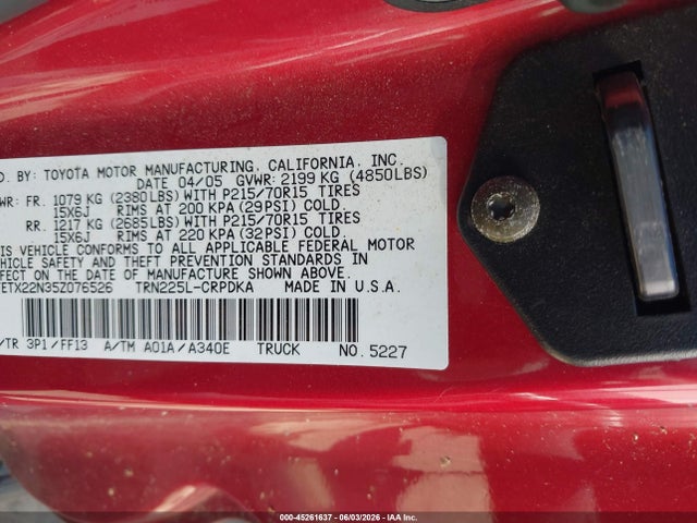 Aukcja sprzedaży 2005 Toyota Tacoma, vin: 5TETX22N35Z076526, numer aukcji: 45261637