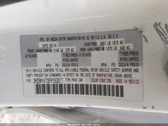 Продаж на аукціоні авто 2015 Mazda Mazda3 I Sport, vin: 3MZBM1K72FM153317, номер лоту: 45261683