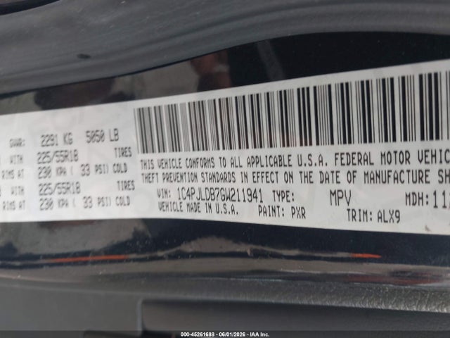 2016 Jeep Cherokee Limited მანქანა იყიდება აუქციონზე, vin: 1C4PJLDB7GW211941, აუქციონის ნომერი: 45261688