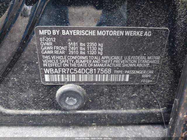 45261694 :رقم المزاد ، WBAFR7C54DC817568 vin ، 2013 Bmw 535i مزاد بيع