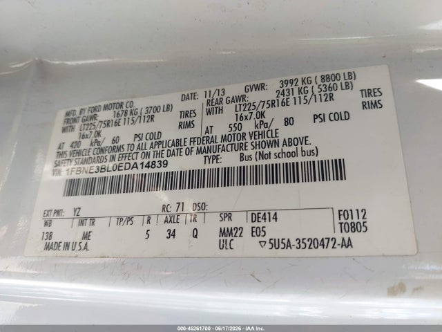 Aukcja sprzedaży 2014 Ford E-350 Super Duty Xlt, vin: 1FBNE3BL0EDA14839, numer aukcji: 45261700