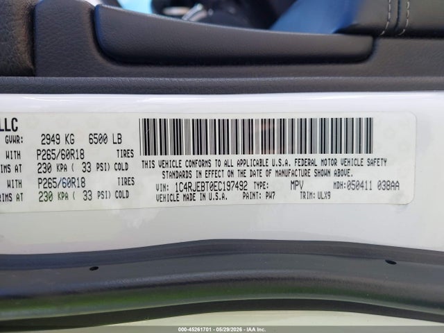 45261701 :رقم المزاد ، 1C4RJEBT0EC197492 vin ، 2014 Jeep Grand Cherokee Limited مزاد بيع