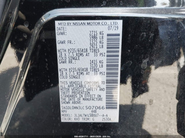 Продаж на аукціоні авто 2020 Infiniti Qx60 Luxe, vin: 5N1DL0MN3LC507066, номер лоту: 45261711