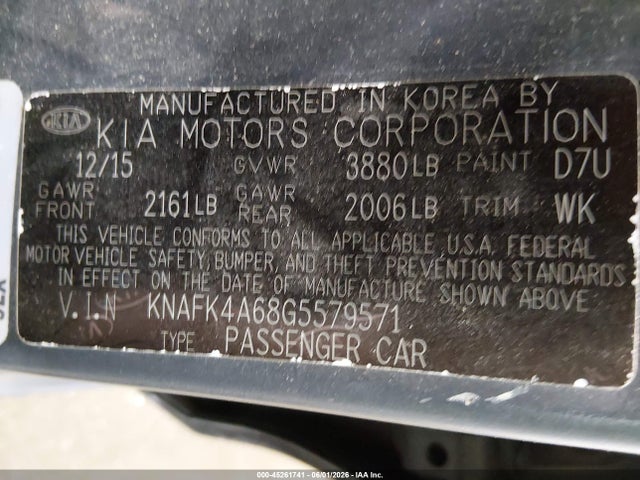 Продаж на аукціоні авто 2016 Kia Forte Lx, vin: KNAFK4A68G5579571, номер лоту: 45261741