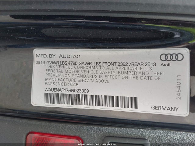 Aukcja sprzedaży 2017 Audi A4 2.0t Premium, vin: WAUENAF47HN023309, numer aukcji: 45261747