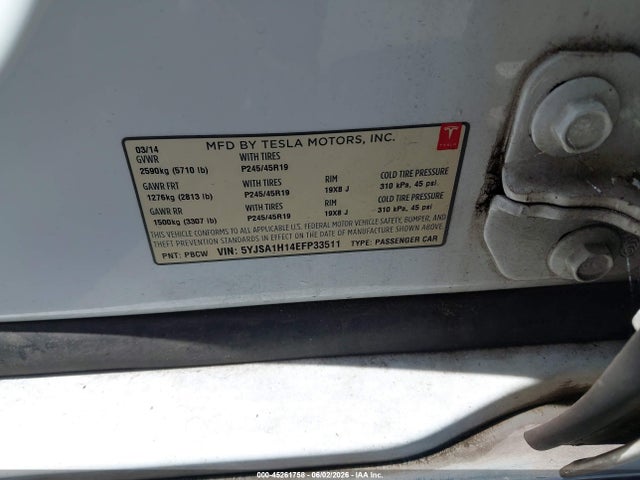 Tesla Model S P85 2014 5YJSA1H14EFP33511 Image 9