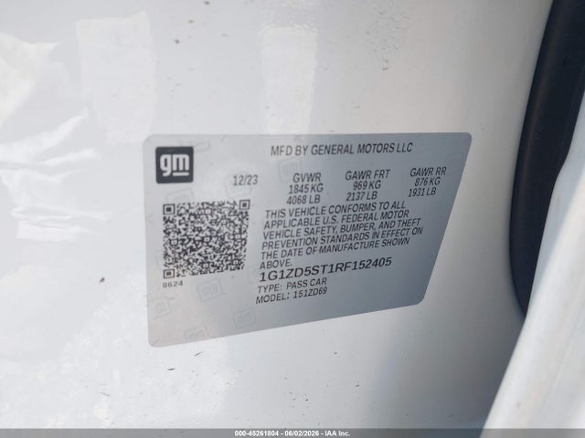 45261804 :رقم المزاد ، 1G1ZD5ST1RF152405 vin ، 2024 Chevrolet Malibu Fwd 1lt مزاد بيع