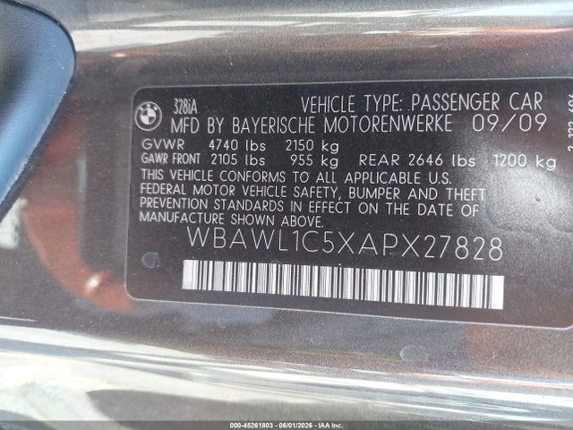 Продажа на аукционе авто 2010 Bmw 328i, vin: WBAWL1C5XAPX27828, номер лота: 45261803
