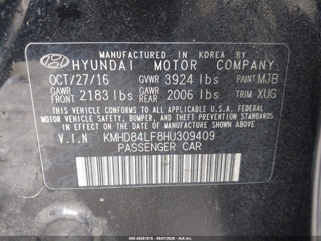 Продаж на аукціоні авто 2017 Hyundai Elantra Value Edition, vin: KMHD84LF8HU309409, номер лоту: 45261876