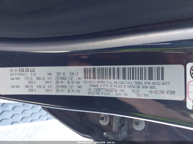 Продаж на аукціоні авто 2019 Ram 1500 Big Horn/lone Star  4x4 5'7 Box, vin: 1C6SRFFT7KN598734, номер лоту: 45261878