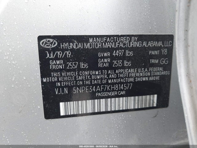 Продаж на аукціоні авто 2019 Hyundai Sonata Limited, vin: 5NPE34AF7KH814577, номер лоту: 45261888