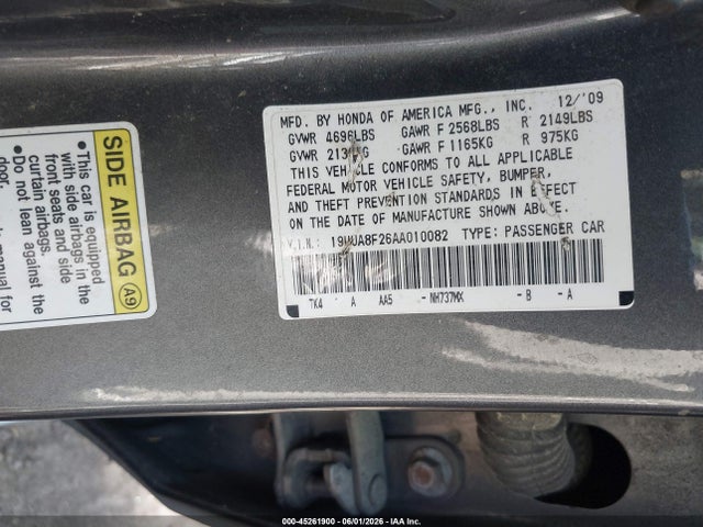 45261900 :رقم المزاد ، 19UUA8F26AA010082 vin ، 2010 Acura Tl 3.5 مزاد بيع