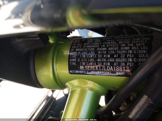 Auction sale of the 2020 Kawasaki Er650 K, vin: ML5EREK17LDA18813, lot number: 45261903