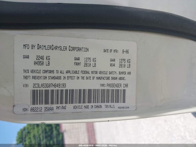 Aukcja sprzedaży 2007 Chrysler 300 Touring, vin: 2C3LA53G07H649193, numer aukcji: 45261915