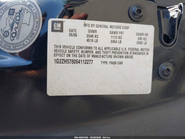 45261926 :رقم المزاد ، 1G2ZH578064112277 vin ، 2006 Pontiac G6 Gt مزاد بيع