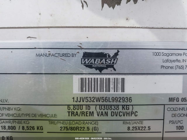 Продажа на аукционе авто 2006 Wabash National Corp Unknown, vin: 1JJV532W56L992936, номер лота: 45261938