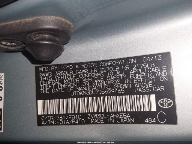 Aukcja sprzedaży 2013 Toyota Prius Three, vin: JTDKN3DU7D5629465, numer aukcji: 45261970
