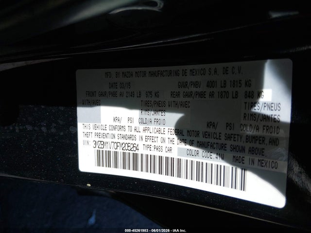 2015 Mazda Mazda3 I Touring მანქანა იყიდება აუქციონზე, vin: 3MZBM1V70FM205264, აუქციონის ნომერი: 45261983