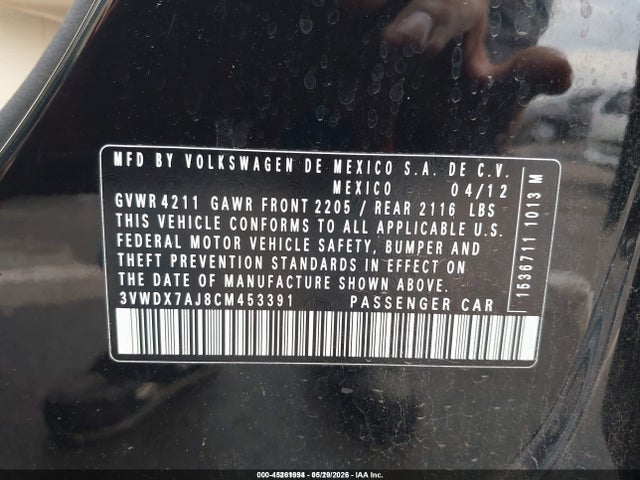 Продаж на аукціоні авто 2012 Volkswagen Jetta 2.5l Se, vin: 3VWDX7AJ8CM453391, номер лоту: 45261994