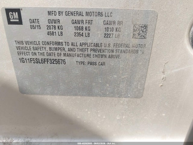 45262005 :رقم المزاد ، 1G11F5SL6FF325676 vin ، 2015 Chevrolet Malibu 1lz مزاد بيع