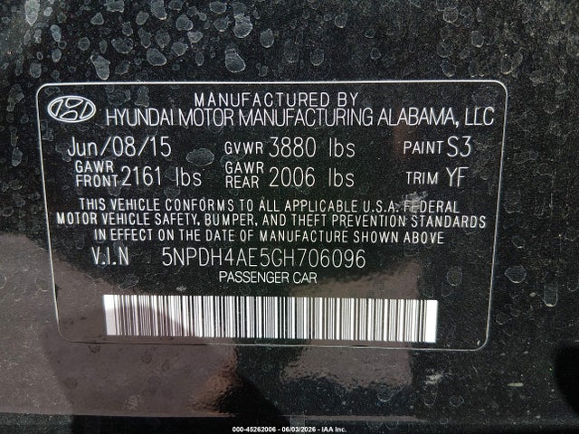 Hyundai ELANTRA SE 2016 5NPDH4AE5GH706096 Image 9