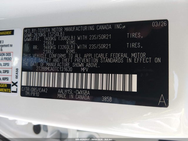 Aukcja sprzedaży 2026 Lexus Rx 350h Premium, vin: 2T2BBMCA0TC131630, numer aukcji: 45262037