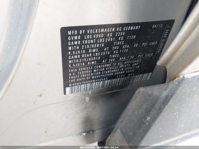 Продаж на аукціоні авто 2013 Volkswagen Tiguan S, vin: WVGBV7AX9DW508593, номер лоту: 45262052