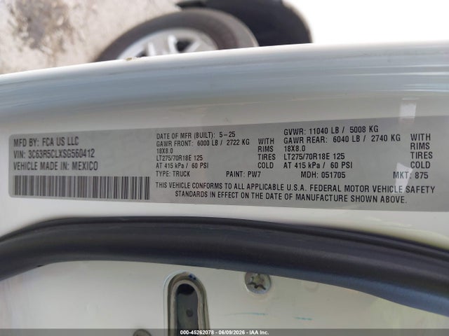 Aukcja sprzedaży 2025 Ram 2500 Tradesman  4x4 6'4 Box, vin: 3C63R5CLXSG560412, numer aukcji: 45262078