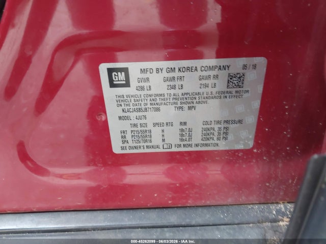 Продажа на аукционе авто 2018 Buick Encore Preferred, vin: KL4CJASB5JB717086, номер лота: 45262099