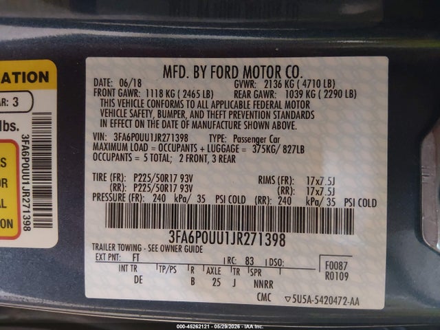 3FA6P0UU1JR271398 Ford Fusion Hybrid S