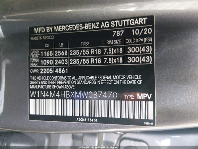 2021 Mercedes-benz Glb 250 4matic მანქანა იყიდება აუქციონზე, vin: W1N4M4HBXMW087470, აუქციონის ნომერი: 45262132
