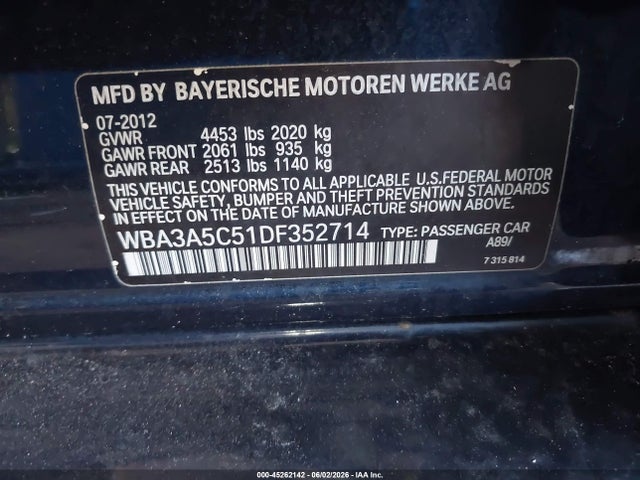 Продажа на аукционе авто 2013 Bmw 328i, vin: WBA3A5C51DF352714, номер лота: 45262142