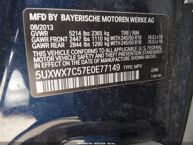Продаж на аукціоні авто 2014 Bmw X3 Xdrive35i, vin: 5UXWX7C57E0E77149, номер лоту: 45262146