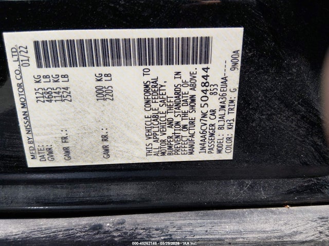 Nissan Maxima Sv Xtronic Cvt 2022 1N4AA6CV7NC504844 Image 9