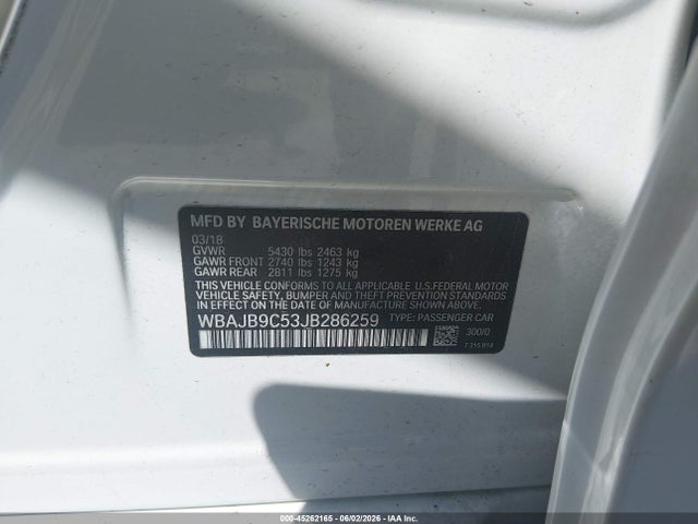 45262165 :رقم المزاد ، WBAJB9C53JB286259 vin ، 2018 Bmw M550i Xdrive مزاد بيع